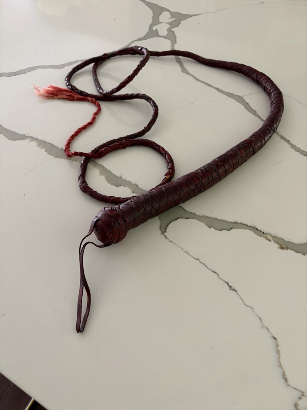 Handwoven Leather Braided Whip-Dark Brown